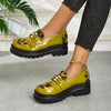 Women's Lime Green Leopard Print Penny Loafers with Tassel & Gold Buckle, Chunky Platform Heel, Round Toe Slip-On