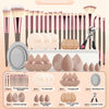 37-Piece Full Makeup Brush & Tool Kit — 20 Multi-Functional Brushes, 6 Sponges, 6 Powder Puffs, Eyelash Curler & Cleaning Bowl