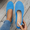 Women's Light Blue Knit Slip-On Flats with Ankle Strap, Round Toe Casual Shoes with Fabric Upper & Synthetic Lining