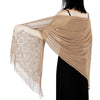 Lightweight Fringe Shawl Wrap for Women — Solid Floral Lace Evening Scarf for Weddings & Parties