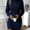 Women's Cable Knit Sweater Dress - High Neck Rib-Knit Long Sleeve Fall/Winter
