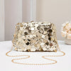 Golden Sequin Evening Bag with Detachable Chain Strap – Zipper Crossbody Purse for Weddings & Formal Events