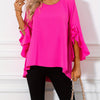 Women's Solid Crew Neck Ruffle Sleeve Blouse – Elegant Spring & Summer Woven Top