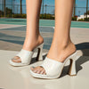 Women's White Square Toe Ankle-Strap High Heel Sandals – PU Upper, Thick Platform, Rubber Sole – Wedding & Party Shoes