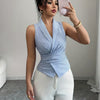 Women's Sleeveless V-Neck Bow-Belt Striped Blouse - Light Blue & White Spring/Summer Top