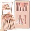 5-Piece Soft Fluffy Makeup Brush Set with Mirror – Rose Gold Letter Pattern, Travel Foundation & Eyeshadow Brushes