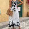 Tropical Floral V-Neck Maxi Dress — Digital Print Strap Summer Vacation & Cocktail Dress