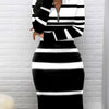 Black and White Striped Stretch Bodycon Dress - Machine Washable, High Elasticity Crew Neck for Work and Casual