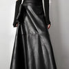 Plus Size Faux Leather A-Line Flared Skirt - Solid Color Elegant Women's Skirt