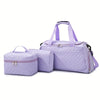 Women's Quilted Diamond 3-Piece Bag Set – Large Capacity Nylon Travel Tote, Removable-Strap Handbag & Square Makeup Bag