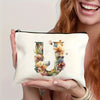 Alphabet Floral Canvas Pouch A-Z - Floral Canvas Cosmetic Bag & Clutch, Toiletry and Pen Case | Gift for Mom, Daughter, Teacher