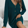 Plus Size Olive V-Neck A-Line Sweater Dress - Short Sleeve Single-Button Closure, Machine Washable Knit for Office & Semi-Formal