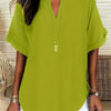 Plus Size V-Neck Blouse - Women's Short Sleeve Loose Batwing Top with Flared Hem, Stretchy Casual Shirt