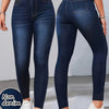 Women's Blue Imitation Denim Printed Leggings – High-Waist Skinny Trousers, All-Season Casual & Formal Wear