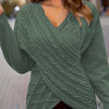Plus Size Cable Knit Wrap V-Neck Sweater, Drop Shoulder Long Sleeve Pullover