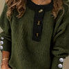 Plus Size Oversized Women's Sweater - Soft Knit Pullover with Button Front Placket, Long Sleeve Crew Neck for Fall/Winter
