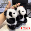 10-Pack Faux Fur Panda Keychains Plush Bag & Car Charms for Women Cute Animal Keyrings Birthday Gift