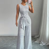 Women's Striped Sleeveless Jumpsuit - Loose Tie-Waist Pantsuit for Office, Party & Casual, All-Season