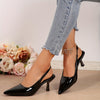 Elegant Black Pointed Toe Mid-Heel Pumps for Women - Lightweight Faux Slip-On Stiletto Heels with Rubber Non-Slip Sole, All-Season