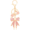 Gold Plated Rhinestone Bow Keychain with Enamel Flower Charm for Women Purse and Car Key Ring