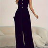 Women's Button-Detail V-Neck Cami Wide-Leg Jumpsuit – Sleeveless Casual for Spring & Summer