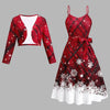 Women's Christmas Print Two-Piece Set: Long Sleeve Cardigan & Camisole Maxi Dress