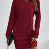 Women's Knit Turtleneck Bodycon Dress - Long Sleeve Solid Color