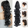 Clip-In Claw Ponytail Extension — Water Wave Wavy Curly Synthetic Hairpiece for Women (Dark Brown/Black)