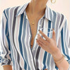 Women's Black & White Vertical Striped Button-Up Shirt — Lightweight Polyester Long Sleeve Collared Top