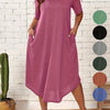 Plus Size Solid Crew Neck Tunic Dress - Casual Short Sleeve Summer Dress for Women