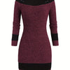 Plus Size Women's Color-Block Bodycon Dress – Long Sleeve Crew Neck, Casual Spring/Fall, Machine Washable