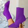 Women's Knitted High Heel Ankle Boots - Slip-On Stiletto Pointed Toe Dress Boots for Office & Evening