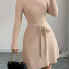 Lace-Up Knit Sweater Dress - Long Sleeve Cozy A-Line Pullover for Women