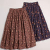 Plus Size A-Line Mid-Length Floral Flared Skirt - Digital Print, Machine Washable Non-Stretch (Brown/Beige, Navy/Black)