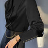 Women's Lapel Long Sleeve Casual Shirt - Button Front Solid Color Polyester Blouse