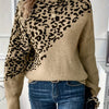 Plus Size Leopard Print Sweater - Cozy Acrylic High-Neck Pullover, Long Sleeve Oversized Knit for Fall Winter