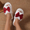 Women's Autumn Winter Bow Plush Indoor Slippers – Warm Slip-On House Shoes