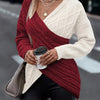 Plus Size Twist Front Colorblock V-Neck Sweater - Long Sleeve Knit Pullover for Fall and Winter