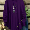 Plus Size Women's Loose Fit Long Sleeve Top with Button Detail, Round Neck & Asymmetrical Hem