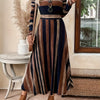 Women’s Plus Size Striped Maxi Dress - Long Sleeve Round Neck A-Line with Pockets