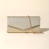 Golden Glitter Clutch Bag with Magnetic Closure & Chain Strap – Evening and Wedding Handbag