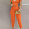 Women's Solid Zipper-Front Jumpsuit with Puff Sleeves & Sweetheart Neck – Spring/Summer