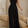 Women's Button-Detail V-Neck Cami Wide-Leg Jumpsuit – Sleeveless Casual for Spring & Summer