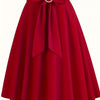 Bow Front Flared Midi Skirt with Ruffle Hem - Elegant A-Line Women's Skirt