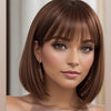 Women's Short Wig 12-Inch (30 cm) Light Brown Bangs Straight Heat-Resistant Fiber for Daywear and Anime Cosplay