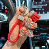 Cute Puppy Keychain with Sparkling Tassels & Bone Charm - Multicolor Dog Collar and Bag Charm (Pink, Black, Blue, Brown)