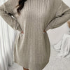 Plus Size High Neck Ribbed Knit Dress Long Sleeve Knee-Length Casual Winter Dress