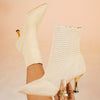 Women's Knitted High Heel Ankle Boots - Slip-On Stiletto Pointed Toe Dress Boots for Office & Evening