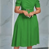 Women's V-Neck Ruched Midi Dress with Belted Waist, Short Sleeve Flowy Skirt for Spring/Summer