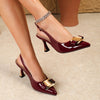 Elegant French Pointed-Toe High Heel Ankle-Strap Sandals for Women - Buckle Party & Casual Heels in Red, Orange, Black, Beige & White